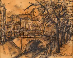 Henri Daniel, Pod peste Sena, 1937, cărbune pe hârtie