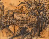 Henri Daniel, Pod peste Sena, 1937, cărbune pe hârtie
