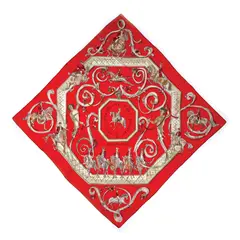 Hermès, Eșarfă Hermès "École portugaise d'art équestre", design Philippe Dumas, din mătase naturală, provine din colecția creatoarei de modă Romanița Iovan, Cca. 2005, mătase 100%