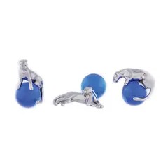 Claude Moliterni, Ansamblu de 3 figurine presse-papier Cartier Panthère, din argint și cristal albastru, provine din colecția creatoarei de modă Romanița Iovan, argint 925; cristal
