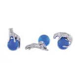 Claude Moliterni, Ansamblu de 3 figurine presse-papier Cartier Panthère, din argint și cristal albastru, provine din colecția creatoarei de modă Romanița Iovan