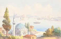 Seriff Renkgörür, Vedere de la Moscheea Albastră, 1936, acuarelă pe hârtie