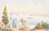 Seriff Renkgörür, Vedere de la Moscheea Albastră, 1936, acuarelă pe hârtie