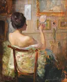 Cochetărie by Nicolae Vermont, 1916, ulei pe carton, sold Jun 2019
