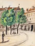 Vedere din Paris by Theodor Pallady, 1938, acuarelă și creion pe hârtie lipită pe carton, sold Jun 2019