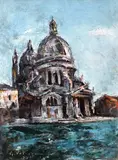Santa Maria della Salute by Gheorghe Petrașcu, 1934, ulei pe lemn, sold Jun 2019
