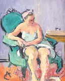 Odihnă pe fotoliul verde by Alexandru Ciucurencu, anii '40, ulei pe carton, sold Jun 2019