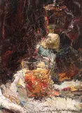 Carafă și pahar cu vin by Rudolf Schweitzer–Cumpăna, ulei pe carton, sold Jun 2019