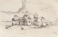 Sabin Popp, Mitraliori, 1917, cărbune pe hârtie