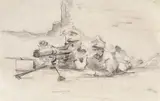 Sabin Popp, Mitraliori, 1917, cărbune pe hârtie