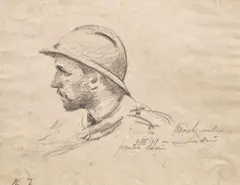 Sabin Popp, Soldat la Cașin, 1917, cărbune pe hârtie