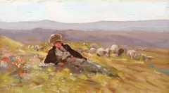 Nicolae Grigorescu, Ciobănaș cu turma de oi, 1895-1900, ulei pe lemn
