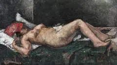 Nud cu evantai by Gheorghe Petrașcu, 1930, ulei pe pânză, sold Jun 2019