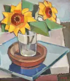 Alexandru Mohy, Floarea-soarelui, 1973, ulei pe carton