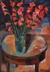 Gladiole by Francisc Șirato, prima jumătate a anilor '20, ulei pe carton, offered Jun 2019