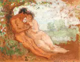 Scenă romantică by Nicolae Vermont, ulei pe carton, offered Jun 2019