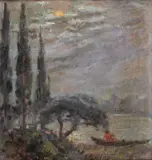 Vedere din Lido by Kimon Loghi, ulei pe carton, sold Jun 2019
