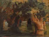 Sălcii în Deltă by Stefan Popescu, ulei pe lemn, sold Jun 2019