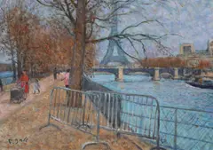 Sena spre Turnul Eiffel by Francisc Gall, ulei pe pânză, sold Jun 2019