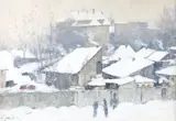 Iarnă în București by Constantin Isachie Popescu, ulei pe hârtie, sold Jun 2019