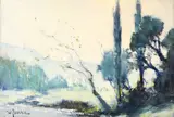 Peisaj pe Grui by Constantin Isachie Popescu, ulei pe carton, sold Jun 2019