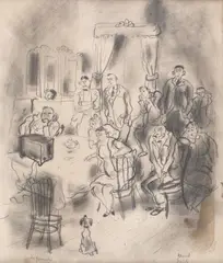 Informații by Aurel Jiquidi, creion pe hârtie lipită pe carton, offered Jun 2019