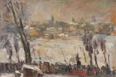 Rudolf Schweitzer–Cumpăna, Iarnă la Târgoviște, 1966, ulei pe carton