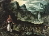 Paul Bril, Sfântul Antoniu cel Mare, meditând în peisaj, în fața adăpostului său de pustnic, ulei pe cupru