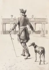 Georg Schöbel, Frederic cel Mare la Sanssouci, creion pe hârtie