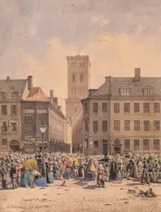 Johan Adolf Kittendorff, Piață de flori în Copenhaga, 1881, acuarelă, creion și accente de tempera pe carton