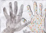 Paul Neagu, Human Hands, 1973, acuarelă, cărbune și creion pe hârtie