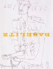 Georg Baselitz, Baselitz în cătușe, 2007, tuș pe hârtie montată pe carton