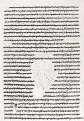 Ion Bitzan, Manuscris (18), 1973, cărbune, creion și pix roșu pe carton