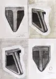 Paul Neagu, Hyphen Skull, 1988, cărbune, acuarelă, tempera pe hârtie lipită pe placaj
