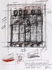Studiu pentru "Grupul creștin dinaintea jertfei" by Sorin Dumitrescu, 2014, tuș și acuarelă pe hârtie, sold May 2019