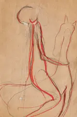 Erotică by Vasile Gorduz, creioane colorate și creion pe hârtie lipită pe carton, sold May 2019