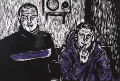 Aurel Mărculescu, La cafenea, xilogravură