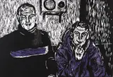 Aurel Mărculescu, La cafenea, xilogravură