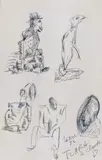 Tristan Tzara, Schițe și Autoportret, 1952, tuș pe hârtie