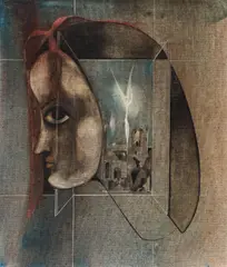 Iluminare by Paul Fux, 1978, ulei pe pânză lipită pe carton, sold May 2019