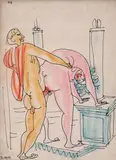 Marcel Janco, El Kouri, 1930-1940, creioane colorate și tuș pe hârtie lipită pe carton