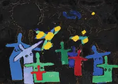 Noapte by Ion Mirea, ulei și guașă pe carton subțire, offered May 2019