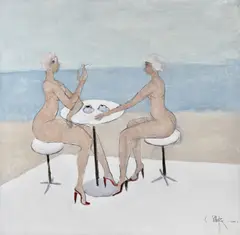 Constantin Piliuță, Pe faleză, 2001, guașă și cărbune pe carton