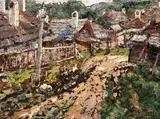 Uliţa copilăriei by Octav Băncilă, 1919, ulei pe carton, sold Mar 2019