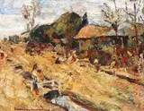 Margine de sat by Rudolf Schweitzer–Cumpăna, ulei pe carton, sold Mar 2019