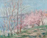 Cireşi înfloriţi la Balcic by Kimon Loghi, ulei pe pânză, sold Mar 2019