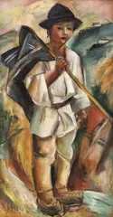 Ciobănaș by Elena Popea, ulei pe carton, sold Mar 2019
