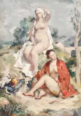 Baigneuse by Adam Bălţatu, ulei pe carton, offered Mar 2019