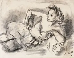 Balerină by Iosif Iser, 1941, cărbune pe hârtie lipită pe carton, sold Mar 2019