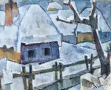 Alexandru Mohy, Casa albastră, ulei pe pânză lipită pe carton